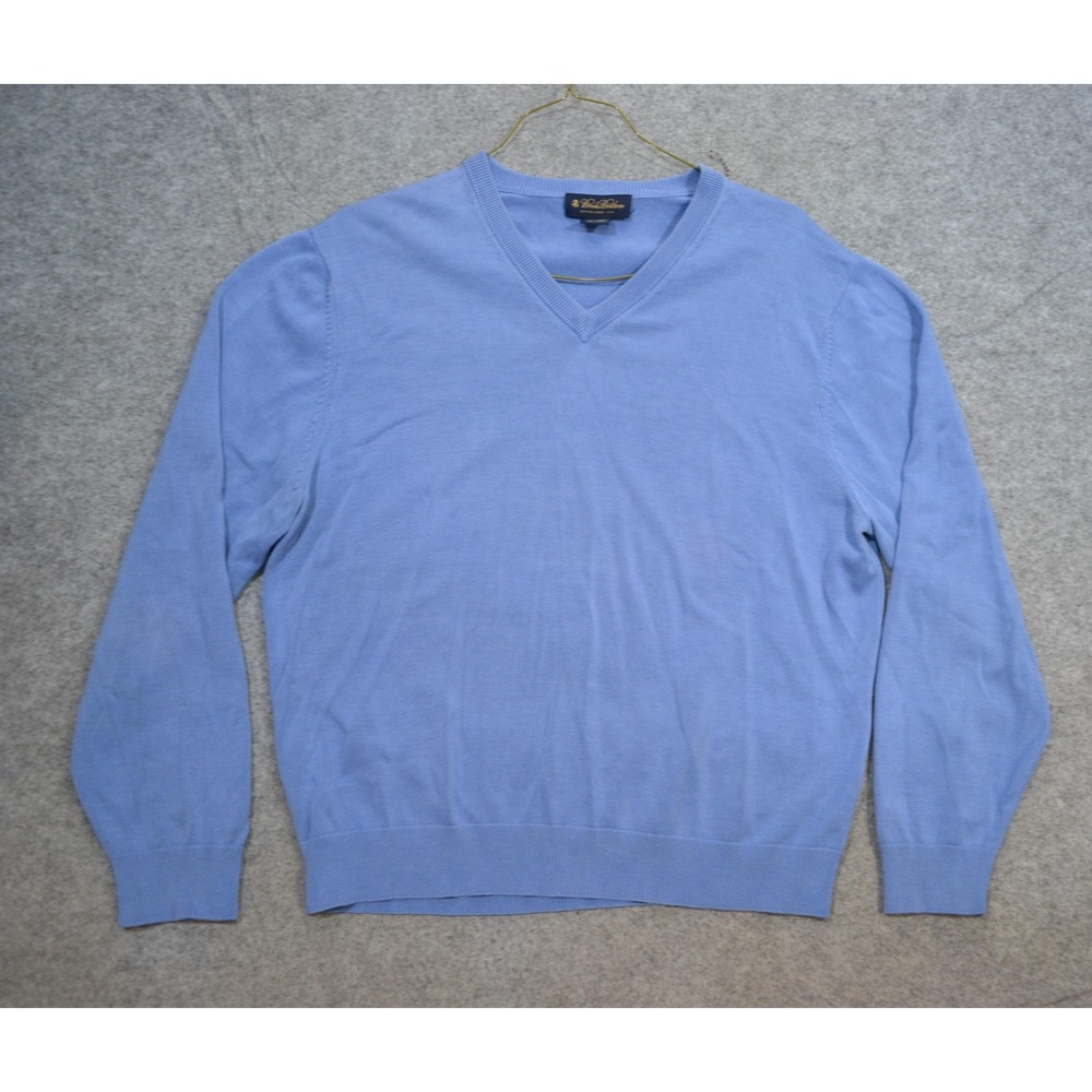 Brooks Brothers Sweater Mens XL Blue Silk Cotton V Neck Lightweight Pullover